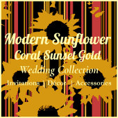 Modern Sunflower Sunset Coral Gold Wedding Dankeskarte