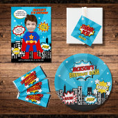 Superhero Comic Style Boy Birthday Blue Runder Aufkleber
