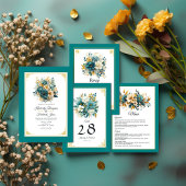 Aquamarine und goldene Blumengäste Details Begleitkarte