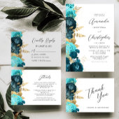 Budget Aquamarine Wassa Gold Floral QR Hochzeit