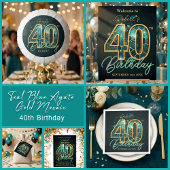 Luxury Teal Gold Agate Mosaic 40th Birthday Party Serviette