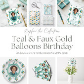 Teal Faux Gold Balloons Pattern Photo Magnet