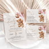 Teddy Bear, Baby Bear, Pink Balloons, Babydusche Dankeskarte