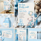 Blue Teddy Bear "We Can Bearly Wait" Dankeskarte