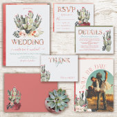 Terracotta & Khaki Cactus Wedding All In One Einladung