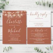 Terracotta String Lights Elegante Script Wedding All In One Einladung (Personalisiere diese Kollektion eines unabhängigen Creators.)