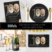 Elegantes Custom Foto Gold Black 100. Geburtstag Einladung