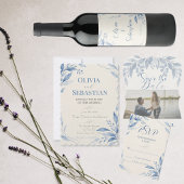 Blaue Aquarell-Blumen-Hochzeitsprogrammkarte