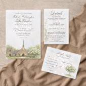 Aquarell-Stein-Kapelle-Frühlings-Hochzeitseinladun Einladung (Personalisiere diese Kollektion eines unabhängigen Creators.)