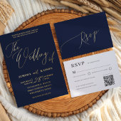 Elegant Navy Blue Wedding RSVP Karte