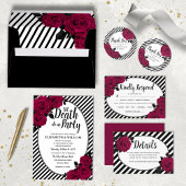 Elegante Rose Schwarze Streifen Gotisches Brautpar Einladung