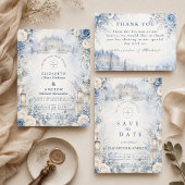 Zeitlos blaue Winterhochzeit Save The Date