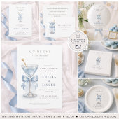 Moderne blaue Martini-Baby-Shower-Rücksendeadresse