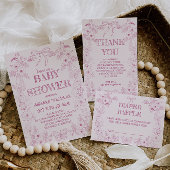 Bow Pink White Toile Blume Girl Baby Dusche Einladung