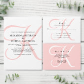 Elegantes modernes Monogramm in rosa Empfang-Karte Begleitkarte (Personalisiere diese Kollektion eines unabhängigen Creators.)
