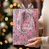 Stilvolle Rosa Weihnachten mit eleganten Schneeflo Großer Weihnachtsstrumpf