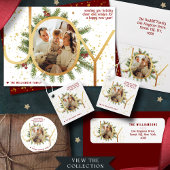 Trendy Joy Pine Boughs Wreath Christmas Photo Runder Aufkleber