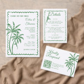 Tropical Coastal Retro Beach Green Wedding QR Code RSVP Karte (Personalisiere diese Kollektion eines unabhängigen Creators.)