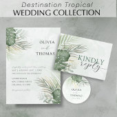 Elegant Green Tropical Watercolor Wedding Menükarte