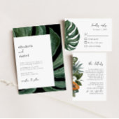 Tropical Monstera Leaf Destination Wedding Photo Einladung