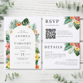 Wasserfarbe tropische Blumengrün Hochzeitsdetails Begleitkarte (Personalisiere diese Kollektion eines unabhängigen Creators.)