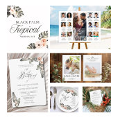 Black Palm Tropical Wedding Fan Programm Fächer