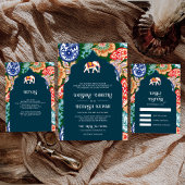 Lebhafte indische Volkskunst Elefant Dark Blue Wed Save The Date