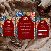 Lebhafte indische Volkskunst Elephant Dark Red Wed Tischnummer