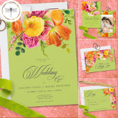 Vibrant Summer Floral Lime Orange Pink Wedding Begleitkarte
