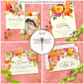 Vibrant Summer Floral Yellow Orange Pink Wedding Dankeskarte