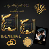Vintag Schwarzes Gold Modernes Art Deco Hochzeit Folieneinladung