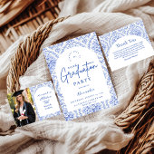 Vintage Blue Botanical Graduation Party RSVP Karte