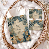 Vintage Blue Woodland Bunny Baby Shower Einladung