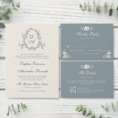 Antikes blaues Blumenmuster mit Monogramm Save The Date (Personalisiere diese Kollektion eines unabhängigen Creators.)