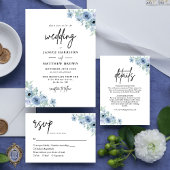 Vintag Dusty Blue Floral Wedding Einladung