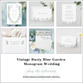 Vintage Dusty Blue Garden Monogram Details Hochzei Einladung