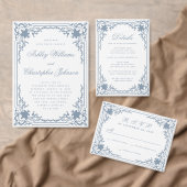 Vintages blaues Script Elegant White Wedding RSVP Karte (Personalisiere diese Kollektion eines unabhängigen Creators.)