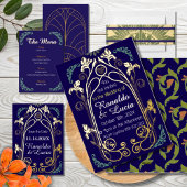Art Nouveau Gold Grüne botanische Einladung