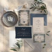 Romantic Vintage Botanical Blue Beige tapestry Einladung