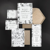 Vintage monochrome Botanische Hochzeit Save The Date