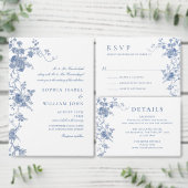 Eleganter Viktorianischer Blue Floral QR-Code Deta Begleitkarte (Personalisiere diese Kollektion eines unabhängigen Creators.)