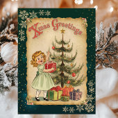 Vintage Pine Tree Little Girls präsentiert Schneef Geschirrtuch