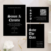 Vintage Modern Photo Collage QR Code Wedding Einladung