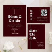 Vintage Moderne Fotocollage QR-Code Hochzeit Einladung