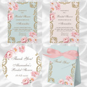 Dusty Blue Rokoko Vintag Peony Brautparty Einladung