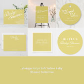 Minimalist Yellow Retro Script Baby Shower Custom Runder Aufkleber