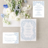 Vintages blaues Blumencoquette Monogramm Serviette