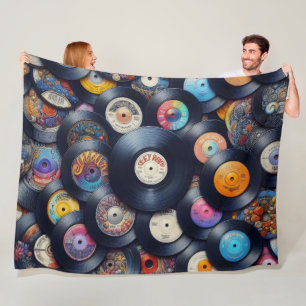 Collection Vinyl Record Pattern 80s Retro Spectrum Fleecedecke
