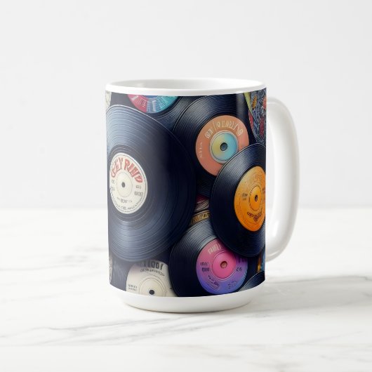 Collection Vinyl Record Pattern 80s Retro Spectrum Kaffeetasse (VorderseiteRechts)