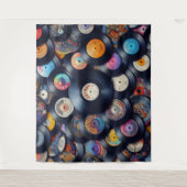 Collection Vinyl Record Pattern 80s Retro Spectrum Wandteppich (Vorderseite)